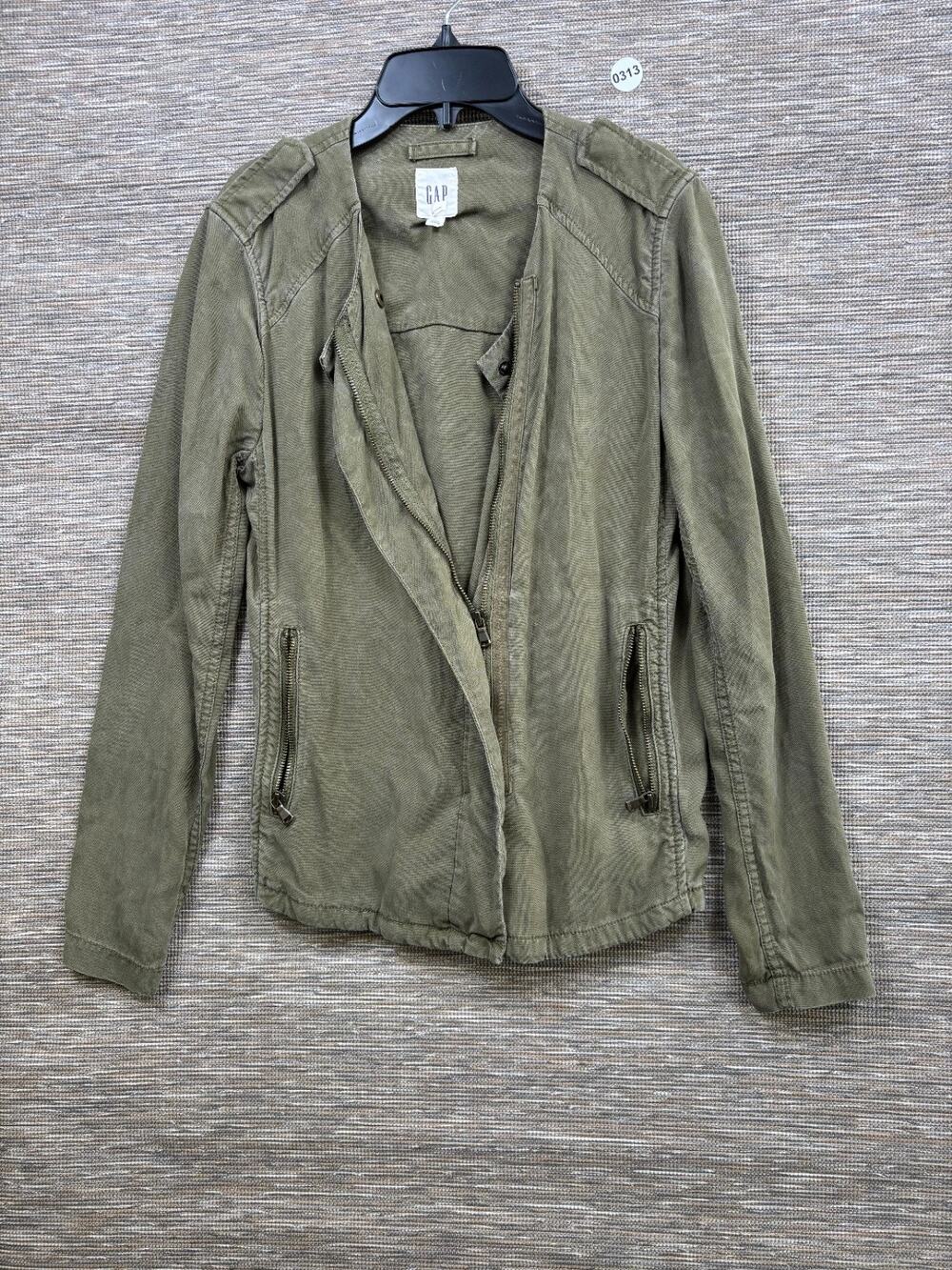 GAP Lyocell Moto Denim Jacket Womens Size S Olive Green Full Zip Long Sleeves